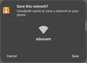 Prompt box to save eduroam network